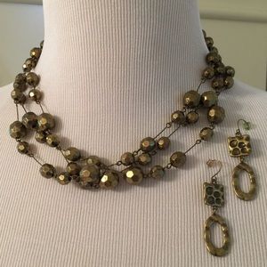 Hammered Metal Bead Choker and Dangle Earrings